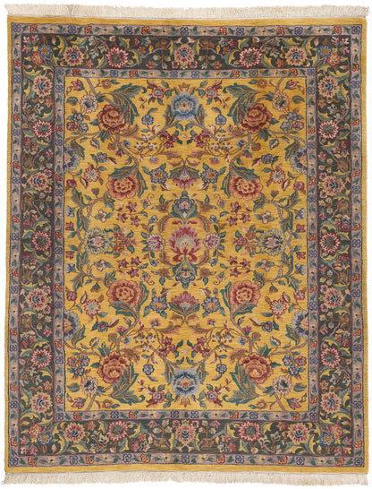 8 x 10 Vintage Yellow Indian Tabriz Rug 74959