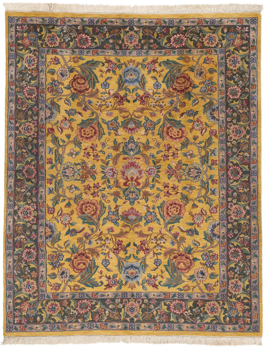 8 x 10 Vintage Yellow Indian Tabriz Rug 74959