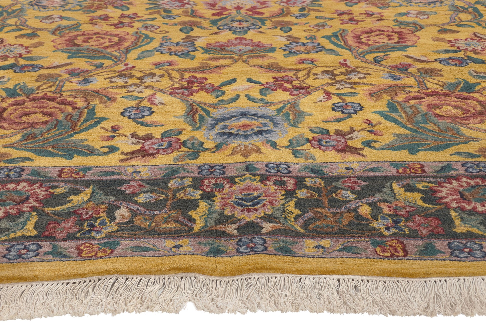 8 x 10 Vintage Yellow Indian Tabriz Rug 74959