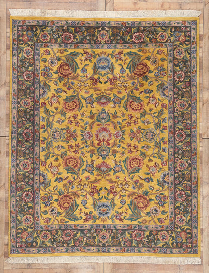 8 x 10 Vintage Yellow Indian Tabriz Rug 74959