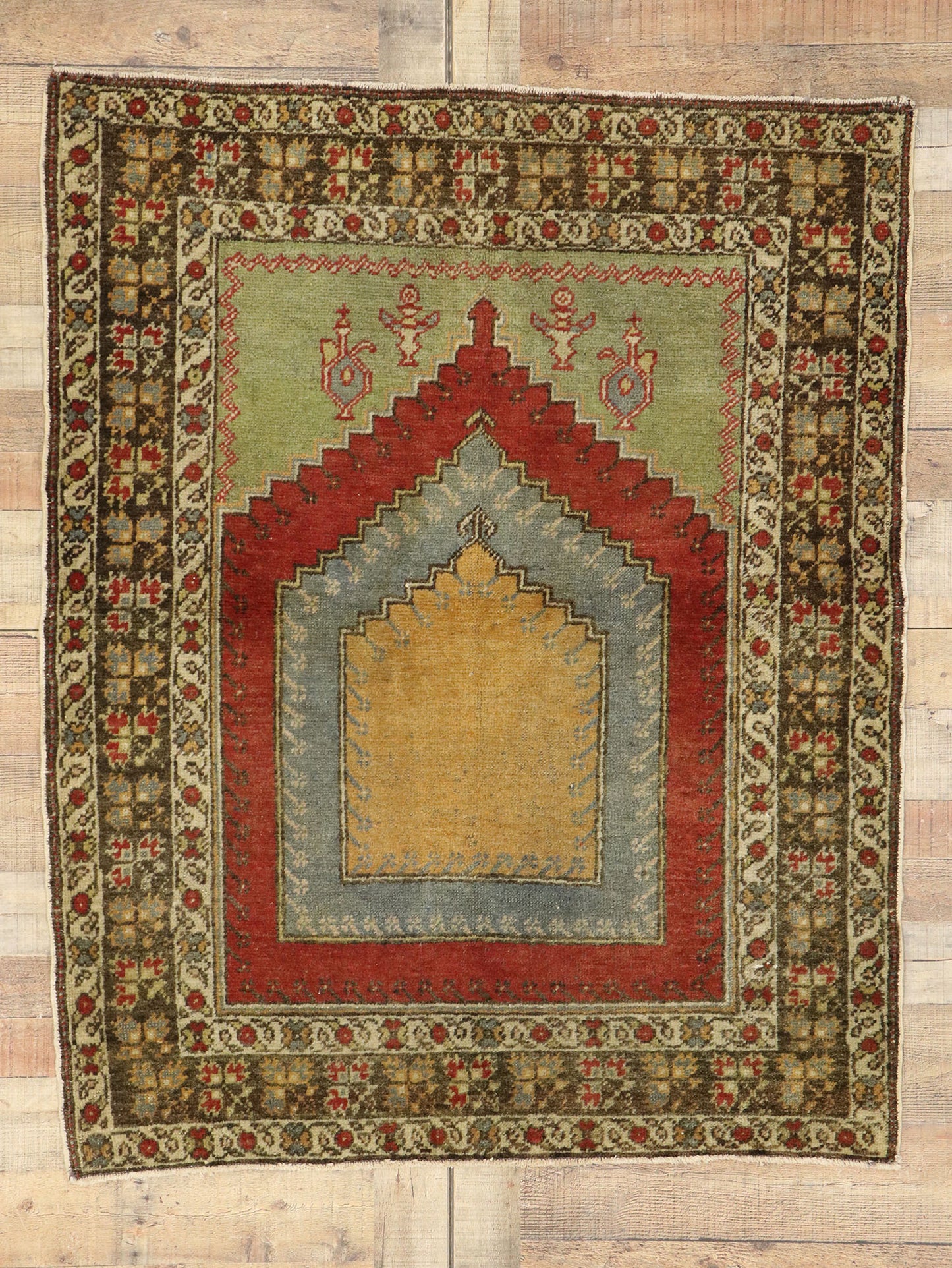 4 x 5 Vintage Turkish Oushak Prayer Rug 53092