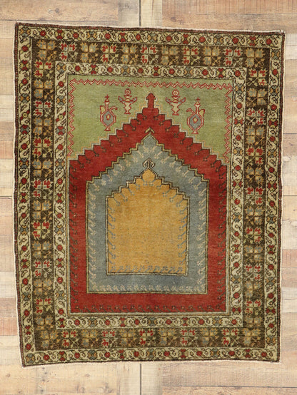 4 x 5 Vintage Turkish Oushak Prayer Rug 53092