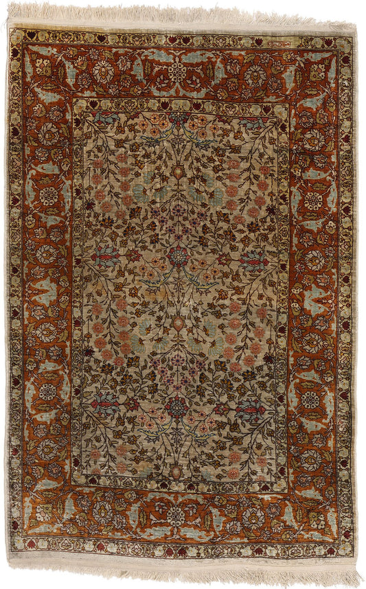 2 x 3 Vintage Turkish Silk Hereke Rug 78733
