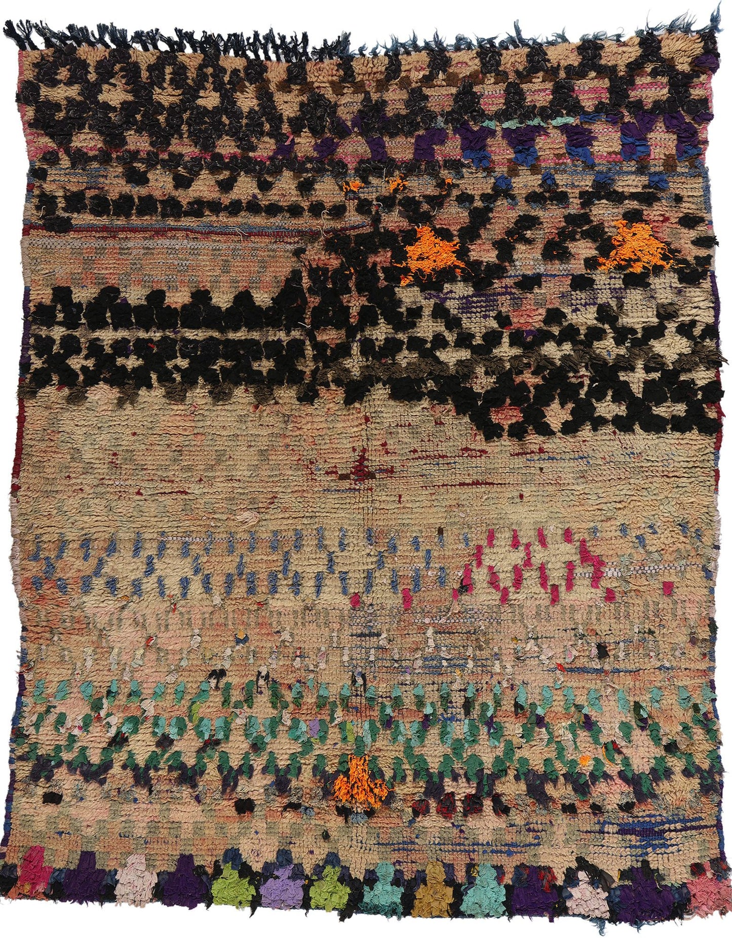 4 x 5 Vintage Earth-Tone Boujad Moroccan Rag Rug 21794