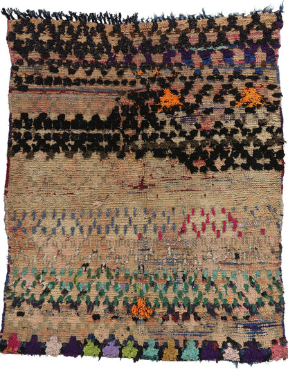 4 x 5 Vintage Earth-Tone Boujad Moroccan Rag Rug 21794