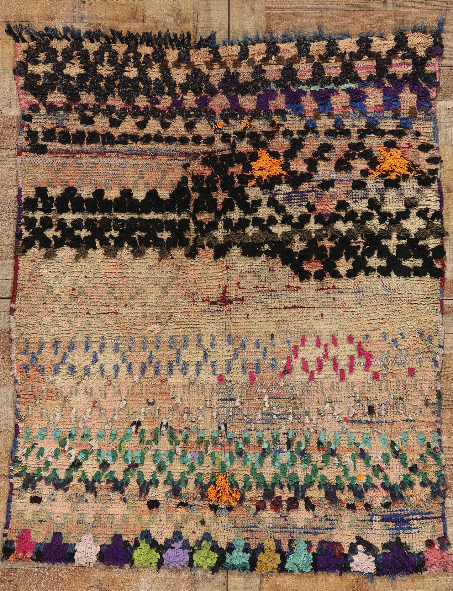 4 x 5 Vintage Earth-Tone Boujad Moroccan Rag Rug 21794