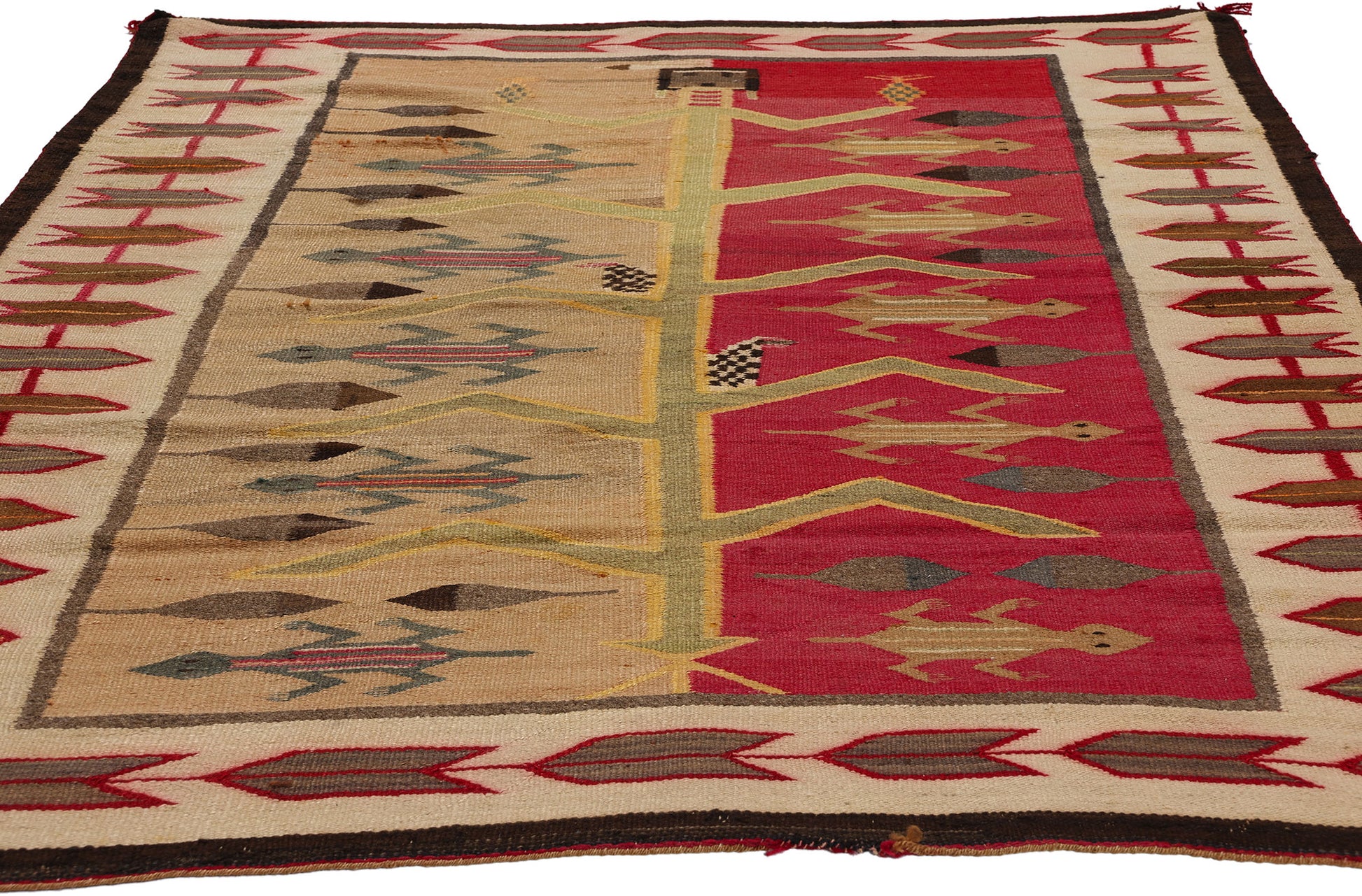 4 x 5 Antique Navajo Pictorial Tree of Life Rug 78722