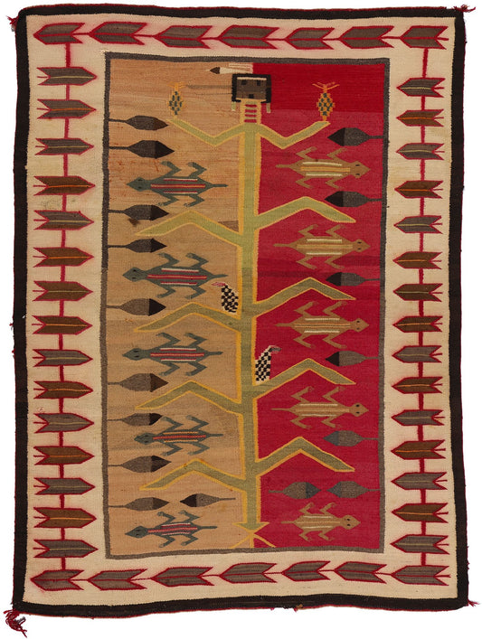 4 x 5 Antique Navajo Pictorial Tree of Life Rug 78722
