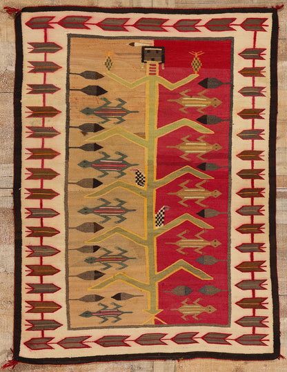 4 x 5 Antique Navajo Pictorial Tree of Life Rug 78722