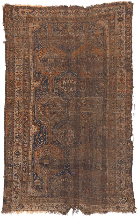 6 x 9 Antique-Worn Persian Shiraz Rug 78530