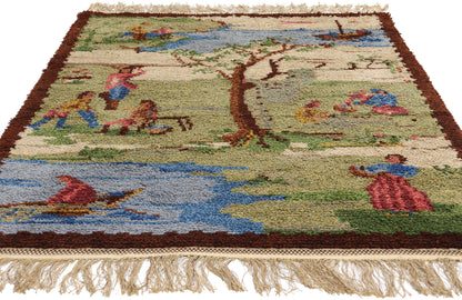 4 x 7 Vintage Swedish Pictorial Rya Rug 78827
