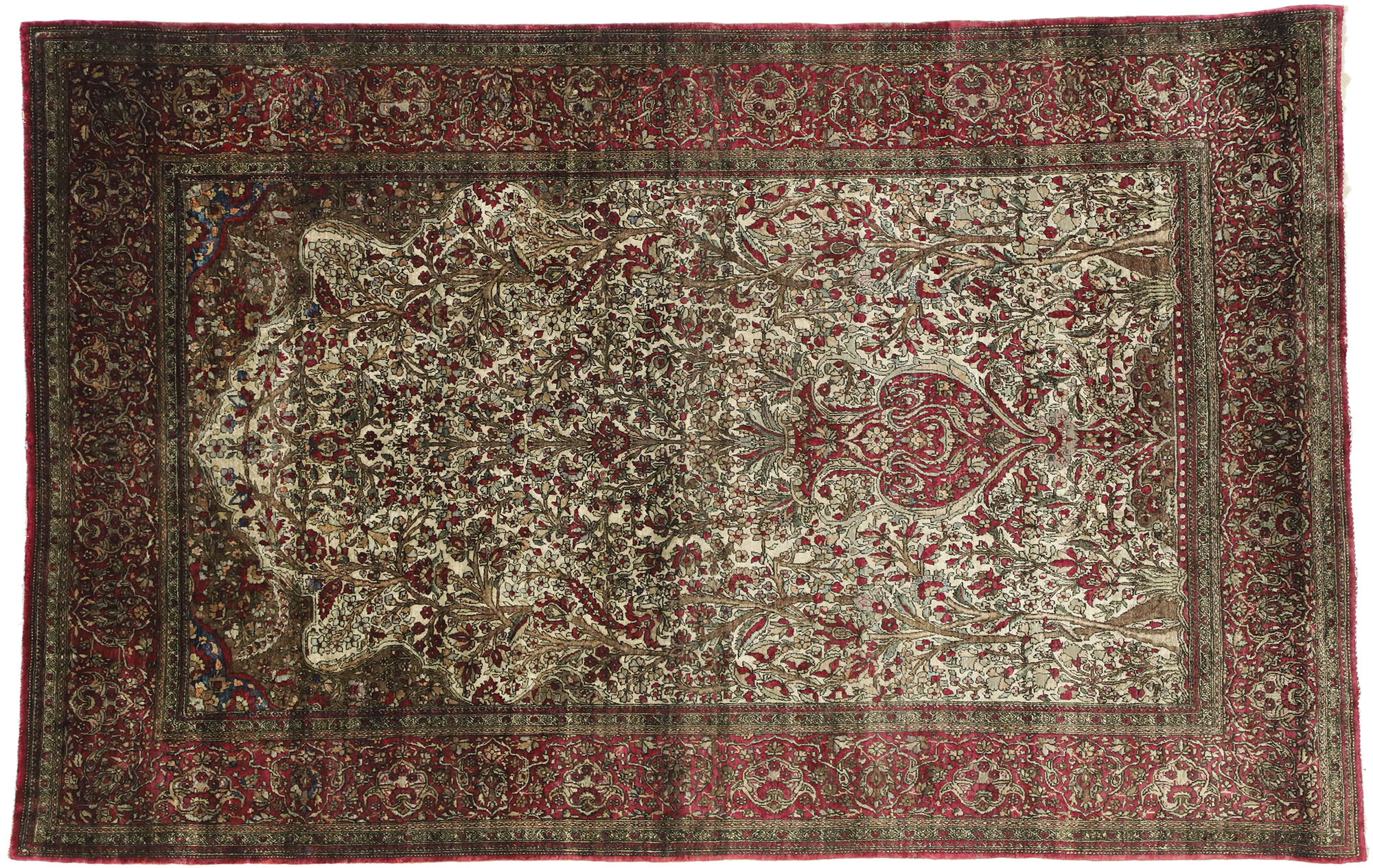 77269 Antique Persian Silk Kashan PrayerRug