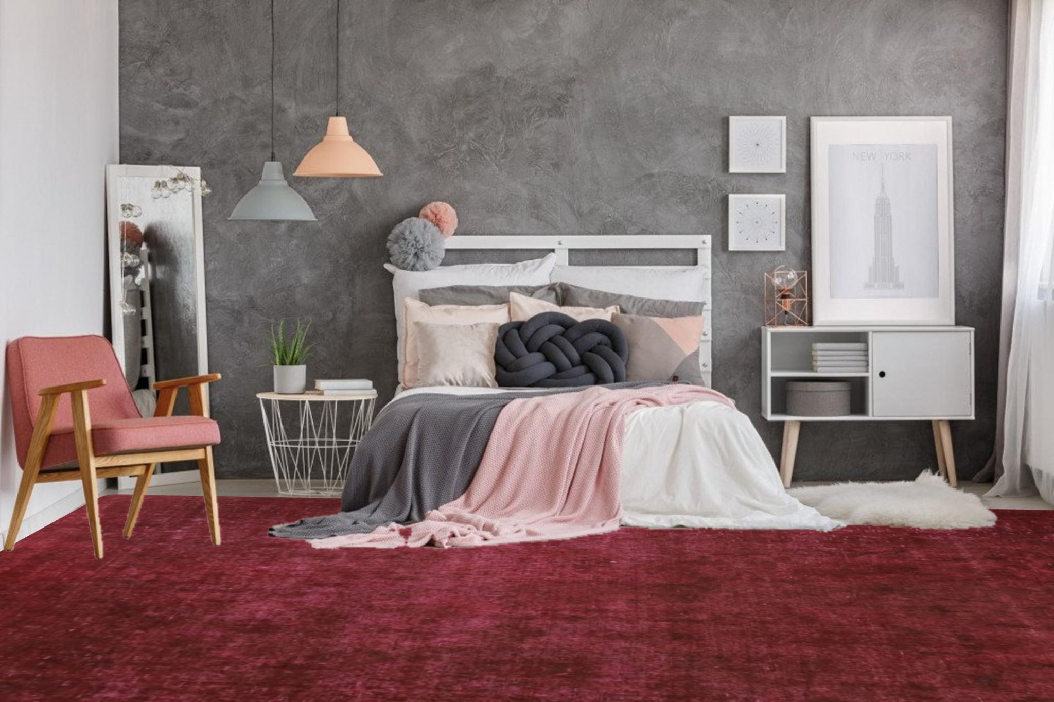 Red Overdyed Vintage Rug