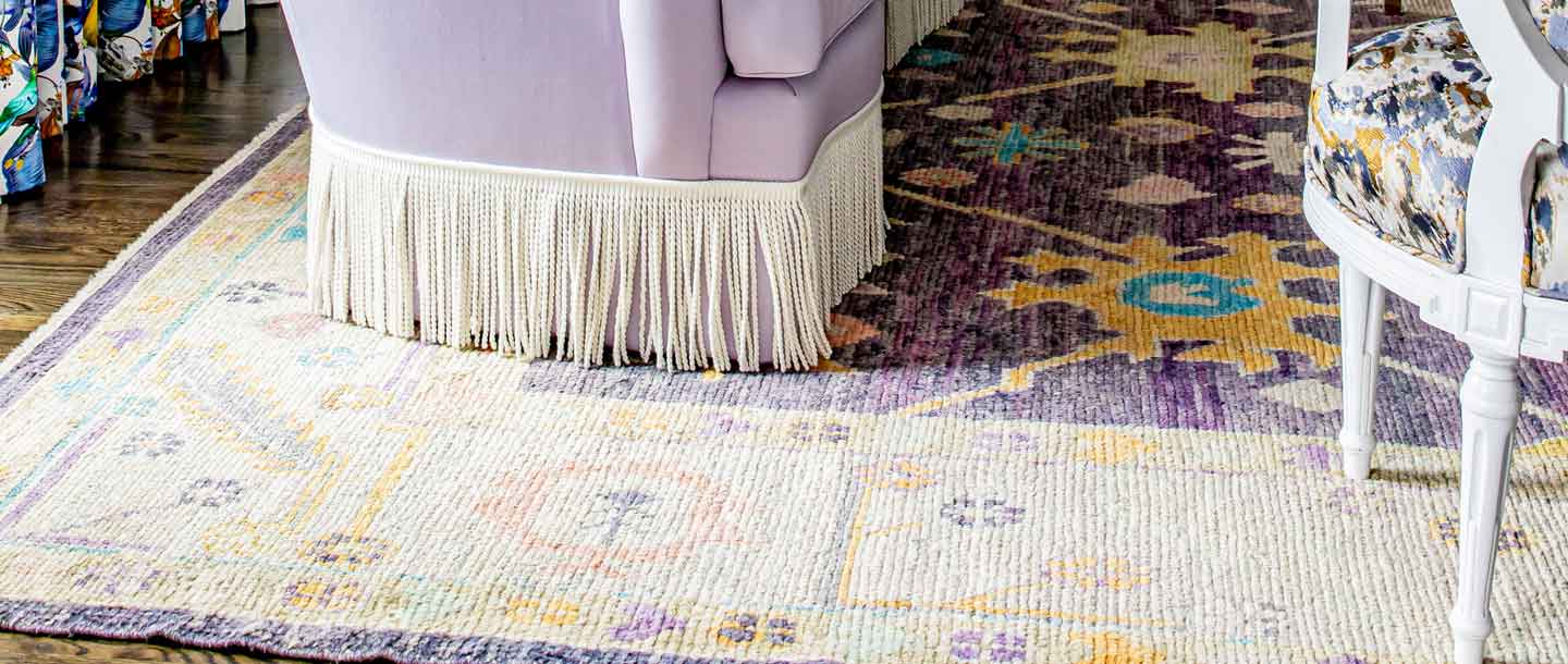 Purple Oushak Rug Living Room Design