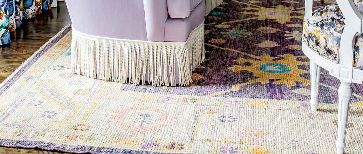 Purple Oushak Rug Living Room Design