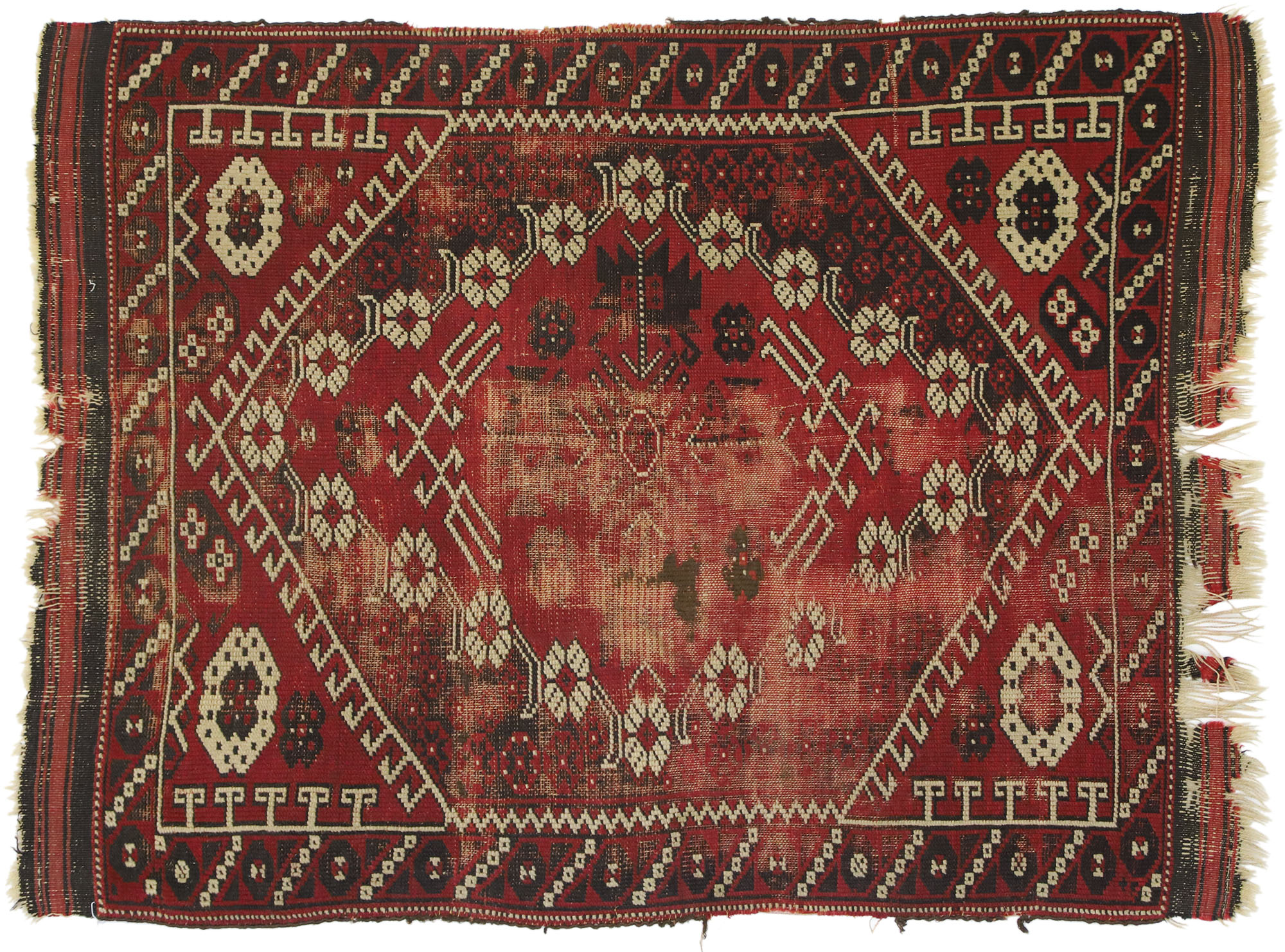 3 X 4 Antique Worn Afghan Rug 76628