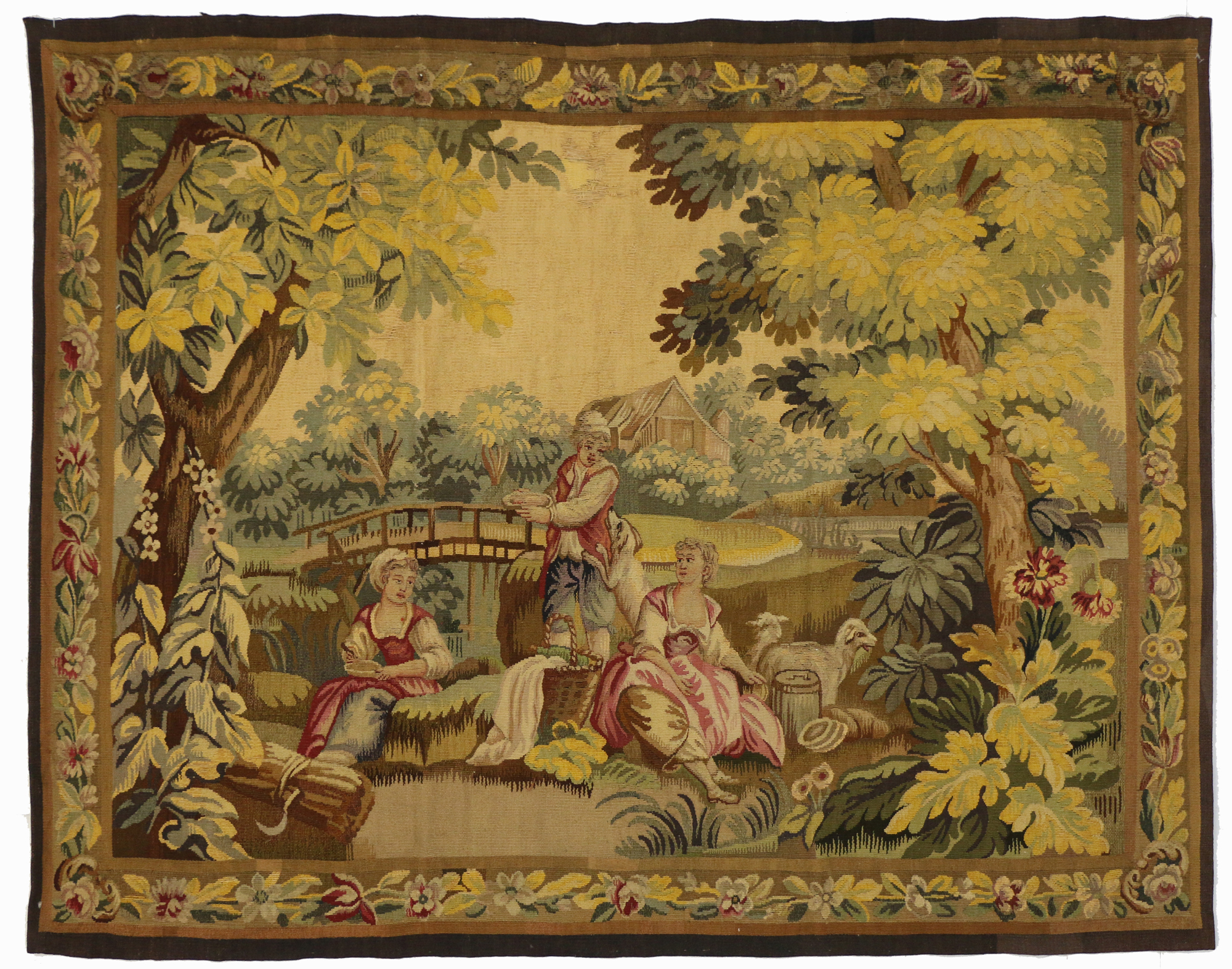 Antique French Pastoral Tapestry 5 X 6