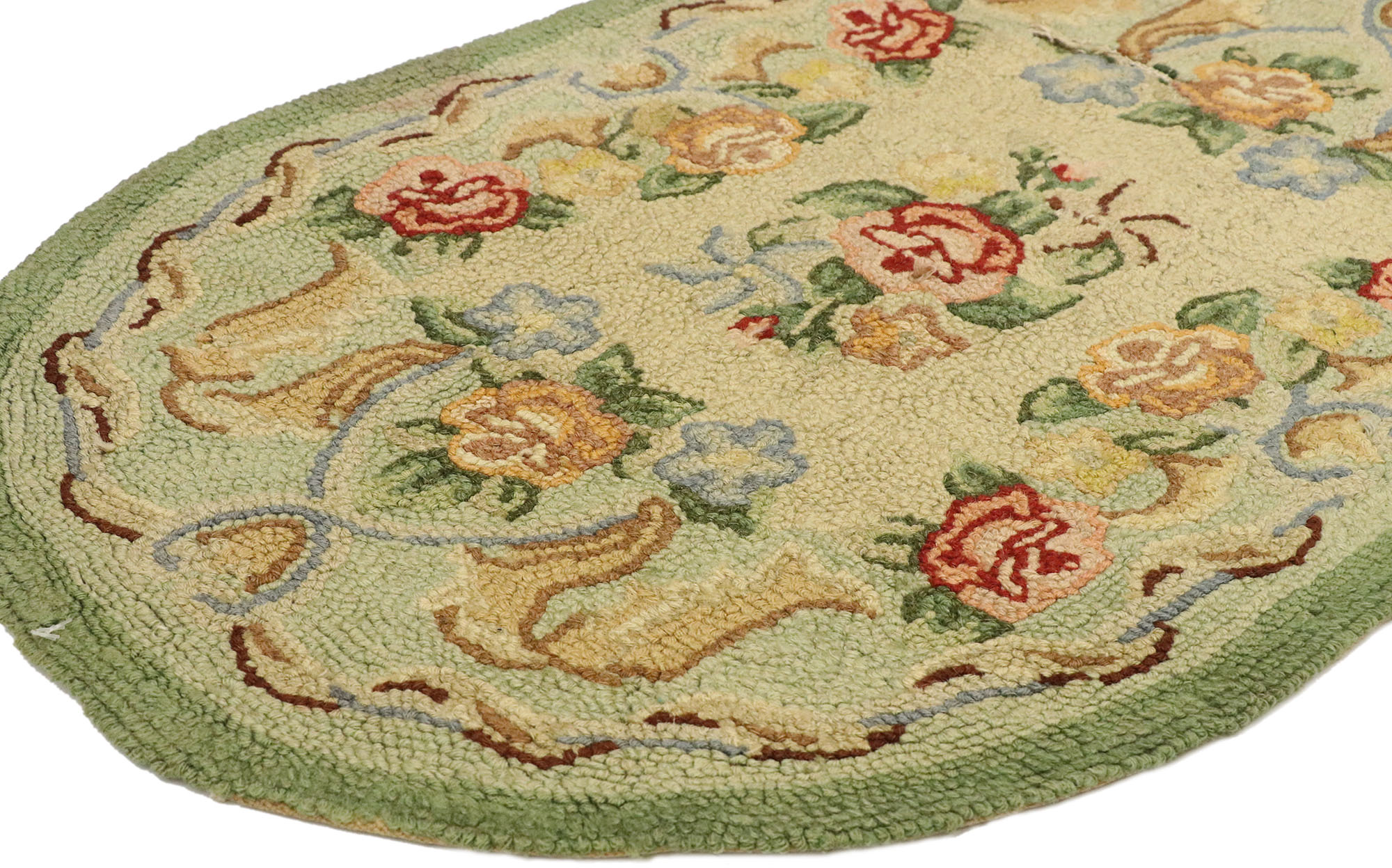 Vintage RUGBY Oval Floral Hooked Rug 2' X 3' Japan 2 Available 