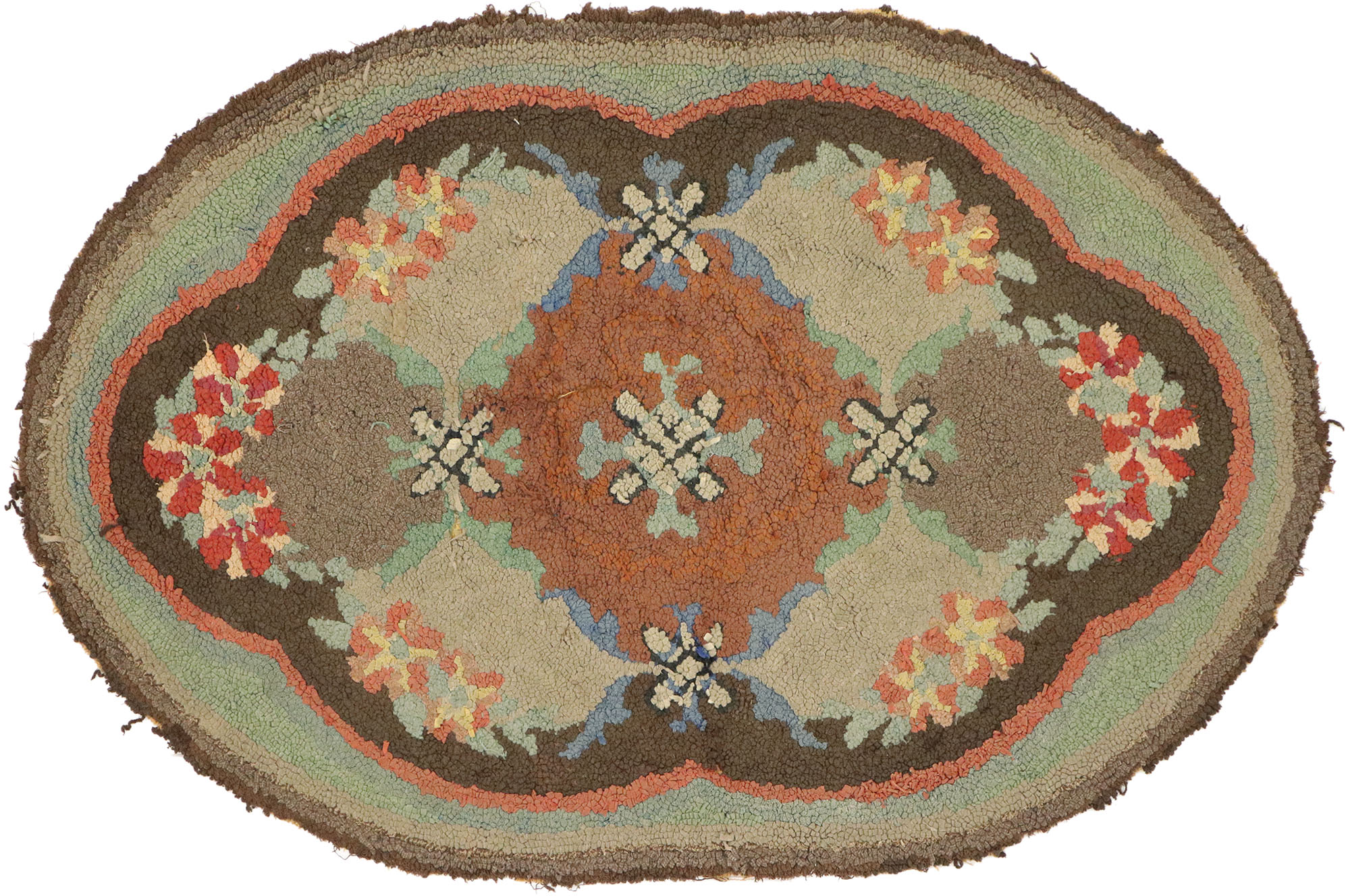 3 x 4 Antique Floral American Hooked Rug 74355