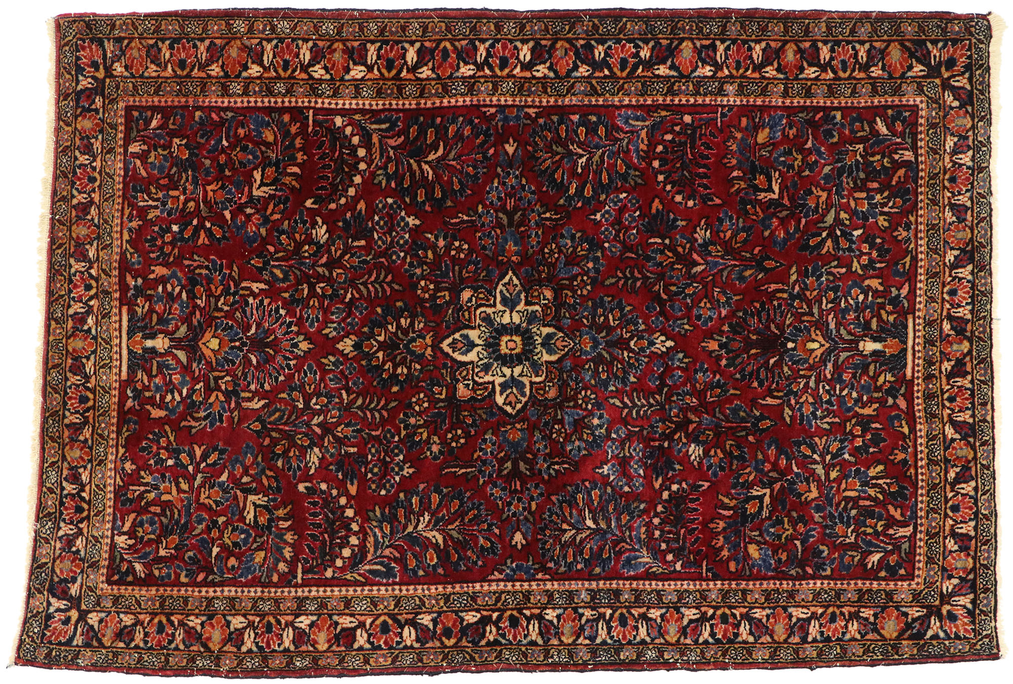 4x5 Red Hand Knotted Woolen Rug. Size :4x5.4 