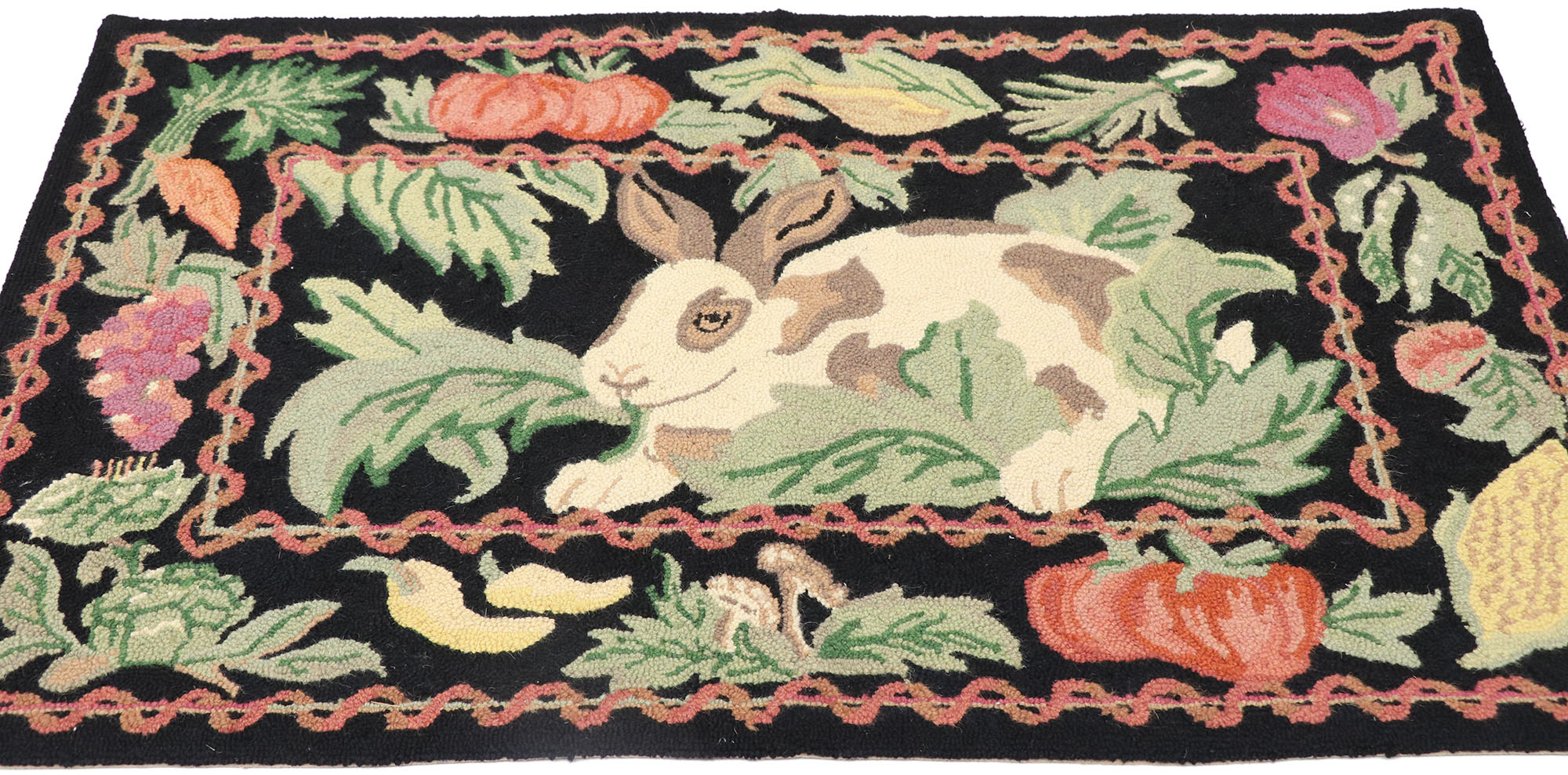 2 x 4 Vintage Garden Rabbit Hooked Rug 77854