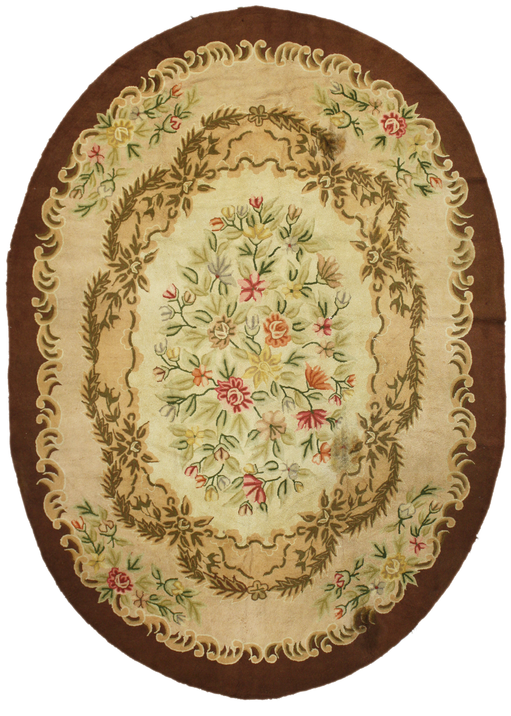 8 x 12 Antique Hooked Floral Oval Rug 72271