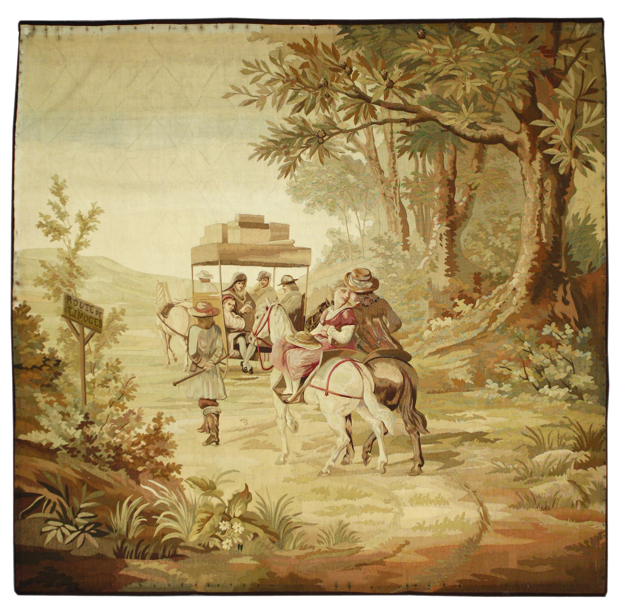 7 x 7 Late 19th Century Antique French Pastoral Tapestry Route de Limoges 72470