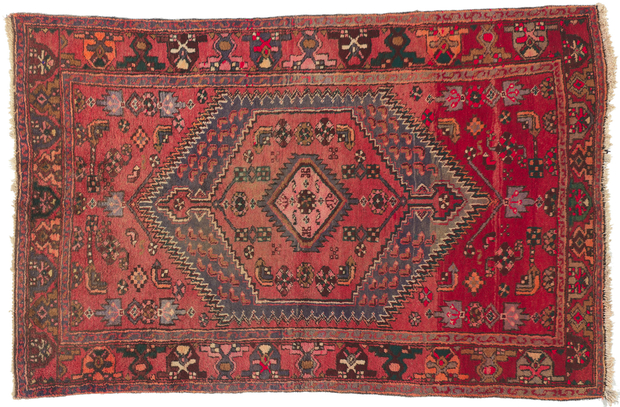 4 x 7 Antique Red Persian Hamadan Rug 21692