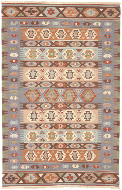 6 x 9 Vintage Persian Shiraz Kilim Rug with Bohemian Tribal Style 77931