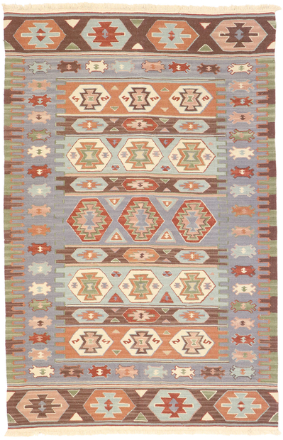 4 x 6 Vintage Persian Shiraz Kilim Rug with Bohemian Tribal Style 77992
