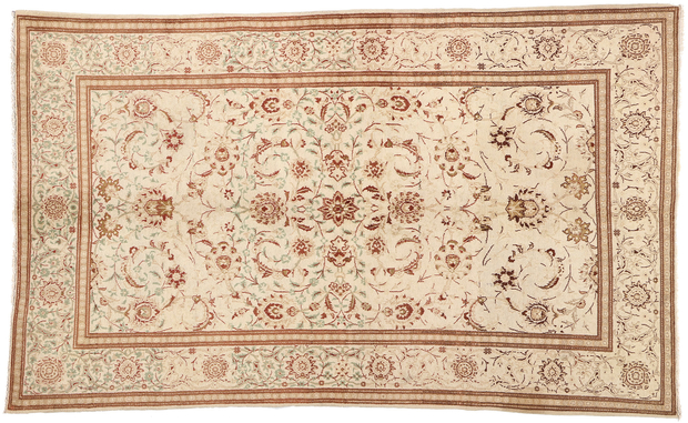 4 x 7 Antique Neutral Persian Kashan Rug 53764