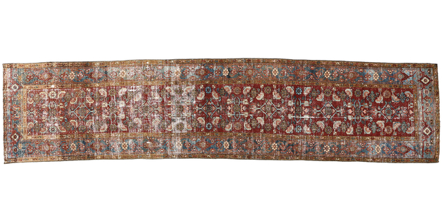 3 x 15 Antique-Worn Persian Malayer Rug Runner 60975