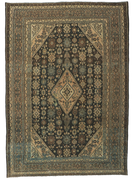 7 x 10 Earth-Tone Vintage Persian Hamadan Rug 61007