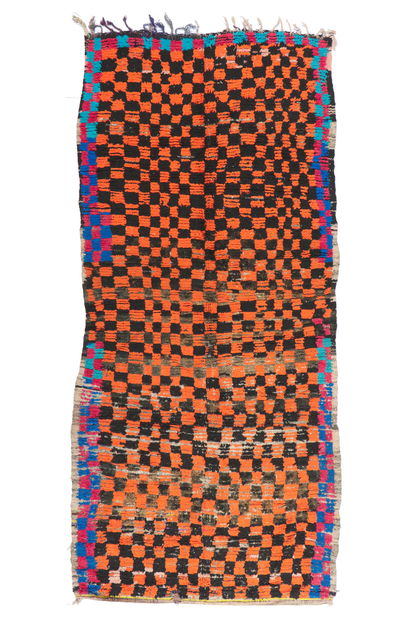 4 x 9 Vintage Checkered Moroccan Azilal Rug 21507