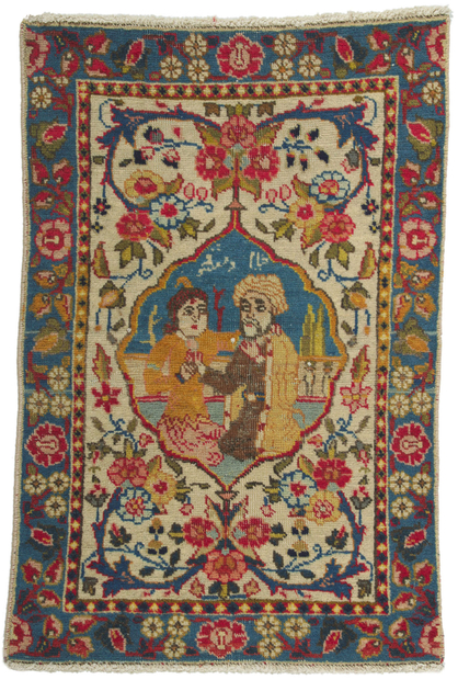 2 x 2 Antique Persian Tabriz Pictorial Rug 61064