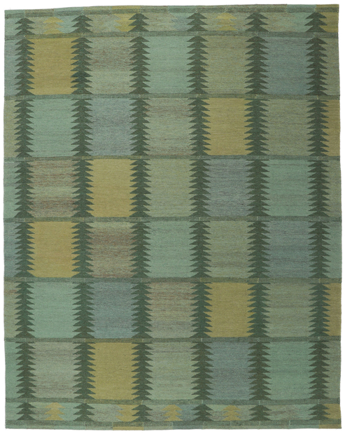 9 x 12 Scandinavian Modern Green Swedish Inspired Kilim Rug 30799