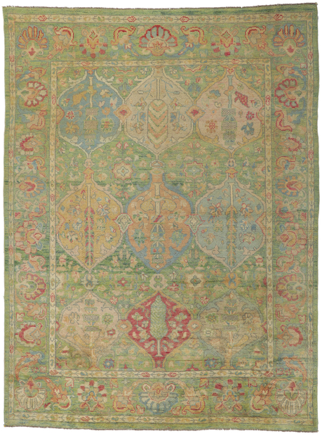 9 x 12 Colorful Green Modern Oushak Rug 80735
