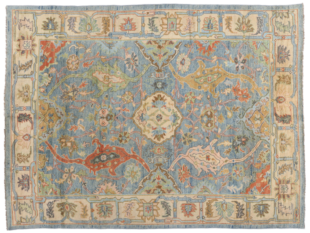 9 x 12 Colorful Blue Oushak Rug 80729