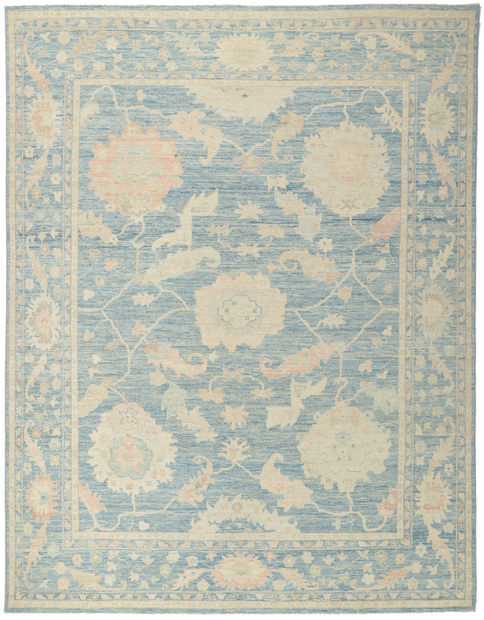 9 x 12 Colorful Blue Oushak Rug 80917