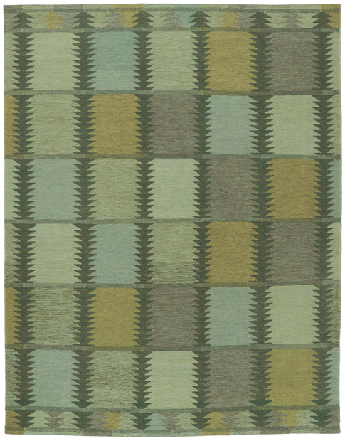 9 x 12 Scandinavian Modern Green Swedish Inspired Kilim Rug 30842