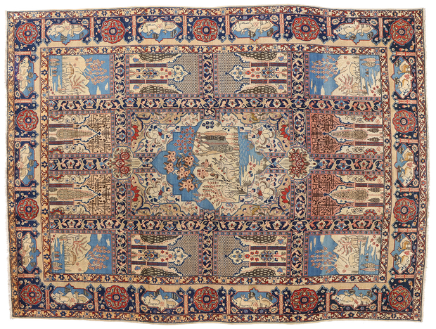 11 x 15 Antique Persian Tabriz Pictorial Rug 61212