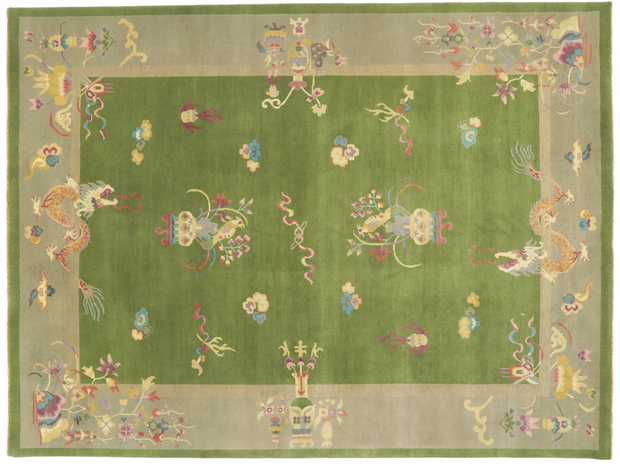 9 x 12 Modern Green Chinese Art Deco Rug 30921