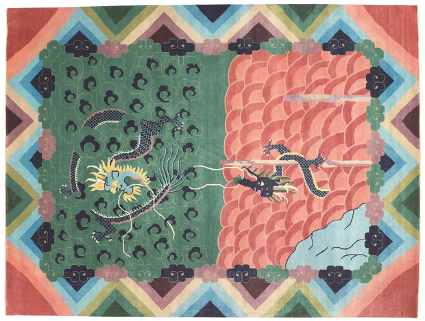 10 x 13 Chinese Art Deco Dragon Rug 30972