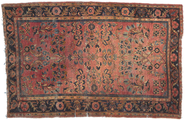 4 x 7 Antique-Worn Persian Sarouk Rug 78655