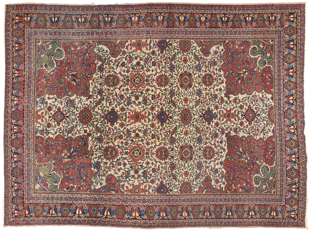 10 x 13 Antique Persian Ivory Mahal Rug 78656