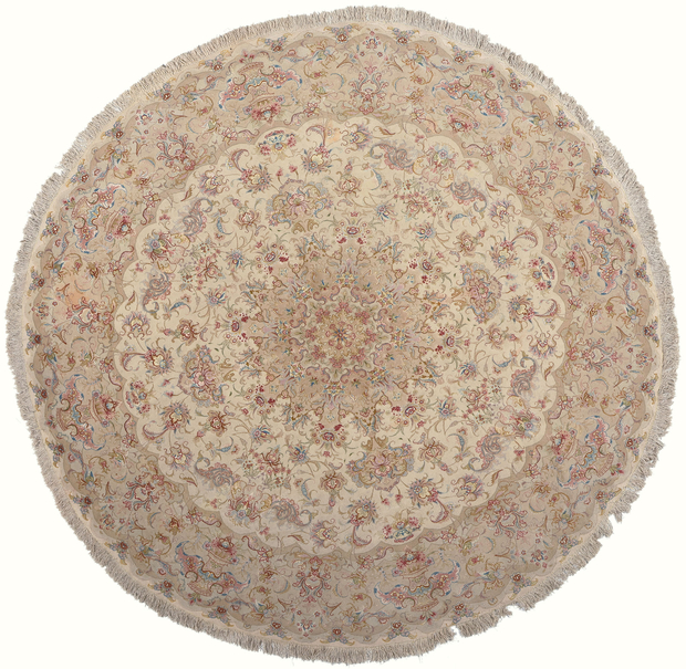 ​8 x 8 Vintage Persian Tabriz Round Area Rug 78716​