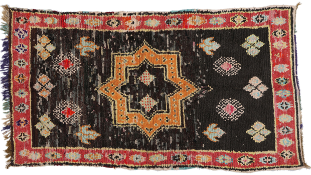 4 x 8 Vintage Black Moroccan Azilal Rag Rug 21834