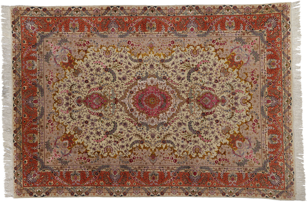 7 x 10 Wool and Silk Vintage Persian Tabriz Rug 78687
