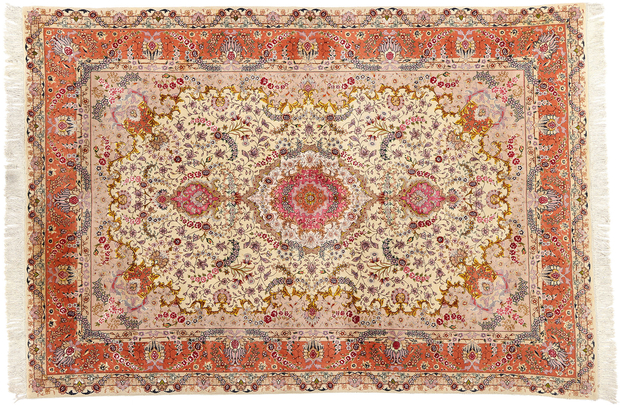 7 x 10 Vintage Wool and Silk Persian Tabriz Rug 78687