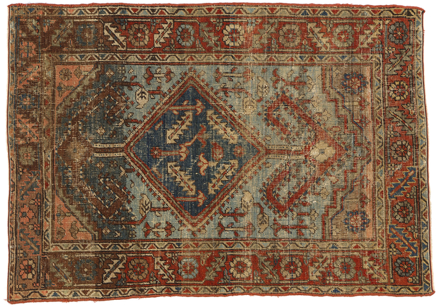 4 x 5 Antique-Worn Persian Heriz Rug 78672